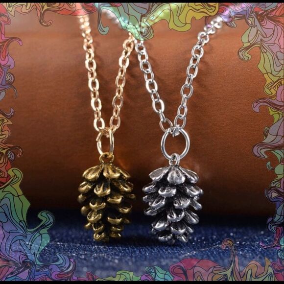 Gold OR Silver Small Pine Cone Adorable Necklace - Picture 1 of 8